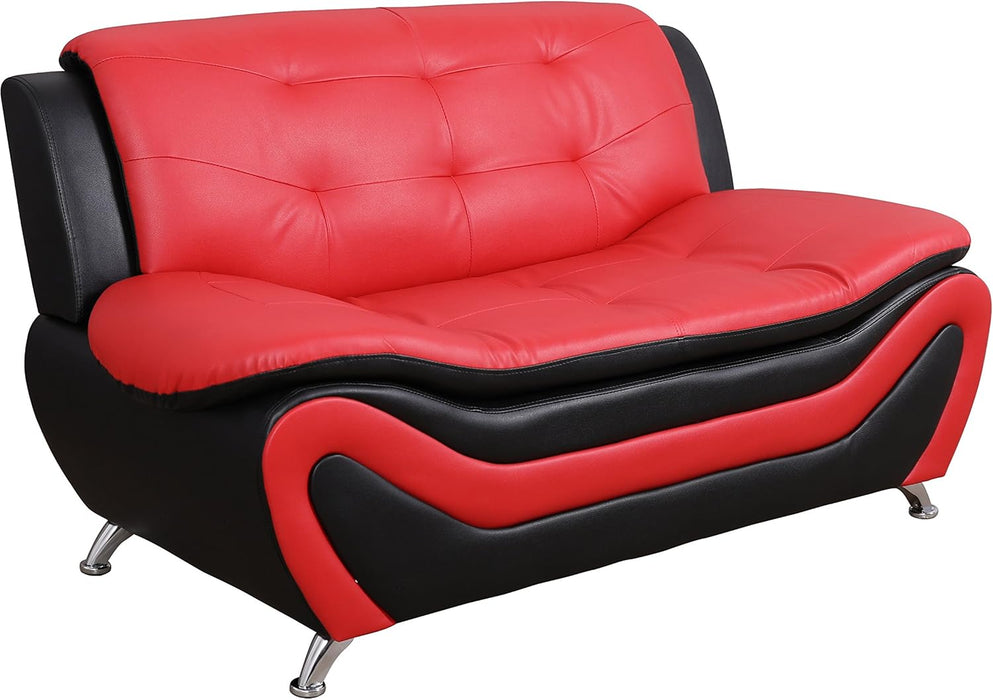 Aldo ((3 Piece) Modern Sofa Set, Black/Red