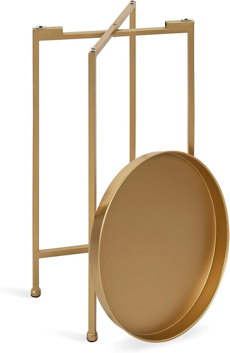 Celia round Metal Foldable Accent Table with Tray Top, Gold