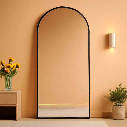 Arched Mirror Full Length, 71"×32" Full Length Mirror with Stand, Standing Floor Mirror Wall, Hanging or Leaning Large Full Body Mirror for Bedroom Living Room (Black)