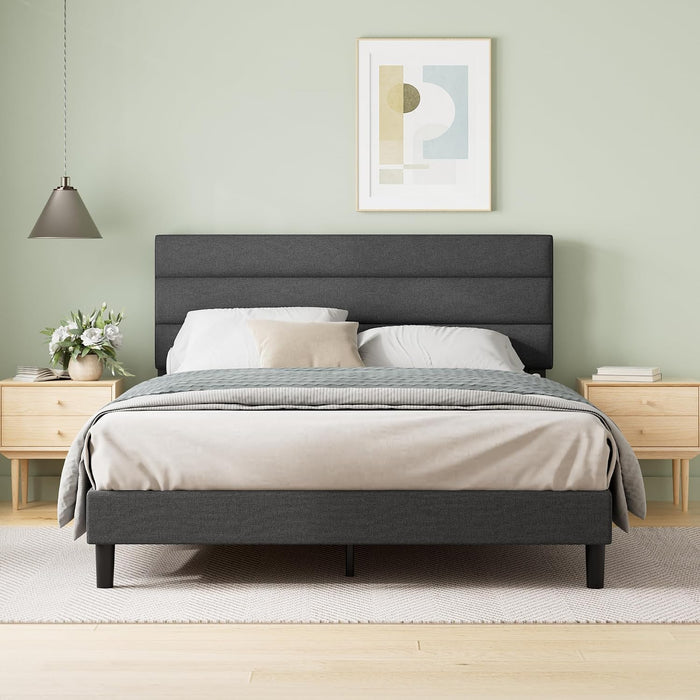 Piper Upholstered Platform Bed with Paneled Headboard, Queen