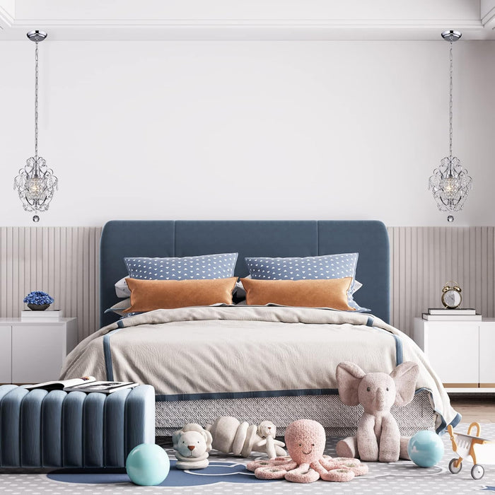 Amorette Mini Chandelier Chrome Crystal Chandeliers, 1 Light Modern Elegant Glam Ceiling Light Fixture Chrome, Adjustable Hanging Lighting for Closet, Bedroom, Girls Room, Kitchen Island