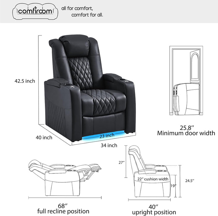 Top-Grain Leather Home Theater Seating, Dual-Motor Power Recliner