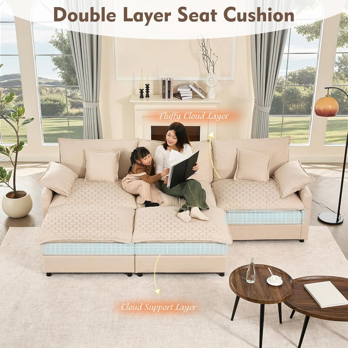 108-Inch U-Shaped Premium-Quality Sectional Sofa Beige