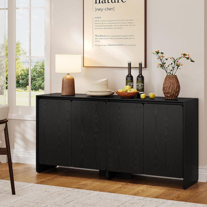 63" Sideboard Buffet Cabinet with 4Door & Adjustable Shelves, Black