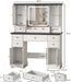 White Farmhouse Vanity Desk With Illuminated Mirror