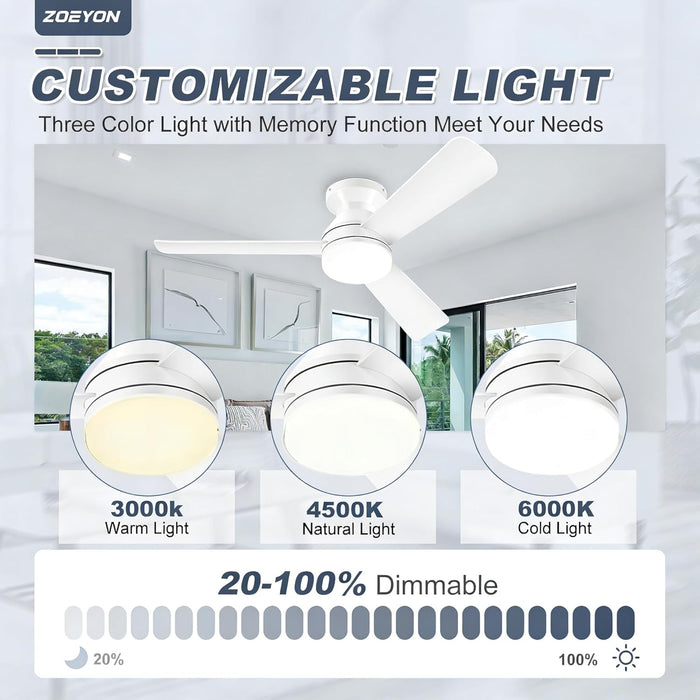 42 Inch White Ceiling Fan RemoteControl DimmableLight
