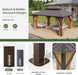 12’X16’ Hardtop Gazebo, Permanent Metal Pavilion with Galvanized Steel Double Roof, Outdoor Pergola with Nettings and Curtains for Lawn, Garden, Patio (Brown)