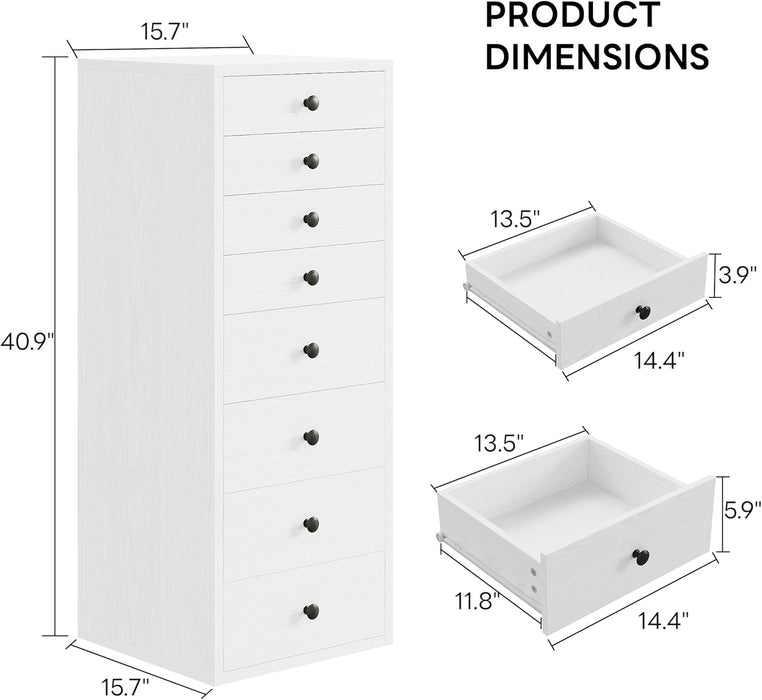 White UltraSlimline Dresser With 8 Drawer StorageCapacity