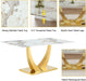 71' Faux Marble Dining Table - Dining Room Table for 6-8, Gold Kitchen Table with 0.4 Thickened Marble Pattern Tempered Glass Top and Golden Rectangular Base