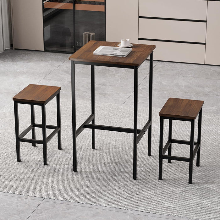 Bar Table, Square Bar Table, Small Kitchen Dining Table, High Top Bar Table, High Cocktail Table for Living Room Parties,Sturdy Metal Frame, 23.6"D X 23.6"W X 40.5"H for Narrow Spaces (Brown)