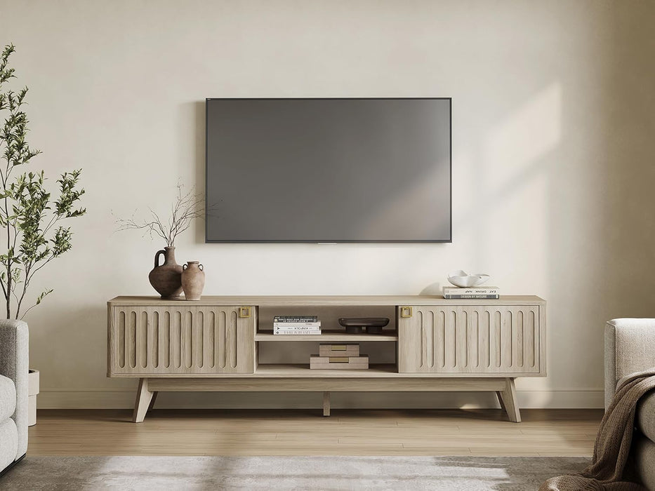 Modern TV Stand for 65/75/80 Inch TV, Long 70" TV Stand Entertainment Center with 2 Storage Cabinets, Fluted-Door Media TV Console Credenza Table for Living Room, Hallway, Light Oak