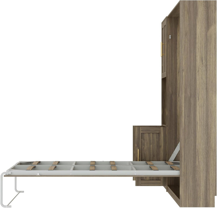 Modern Queen Size Murphy Bed, Hidden Foldable Wall Cabinet Bed Frame with Wood Slat, Space-Saving, No Spring Box Required, 95.85W'', Brown