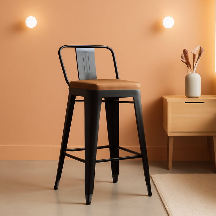 Swivel Bar Stools Set of 4, 24" Counter Height Barstools with Low Back, Industrial Metal Bar Stools with Large Wooden Seat for Kitchen Island (Matte-Black)