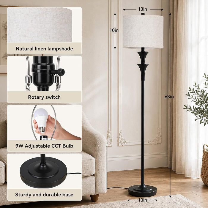 63" Floor Lamps for Living Room，Tall Standing Lamp with LED Bulb