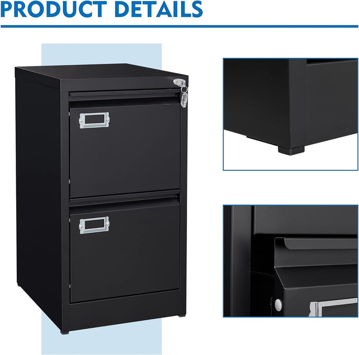 Black Metal File Cabinet with Lock