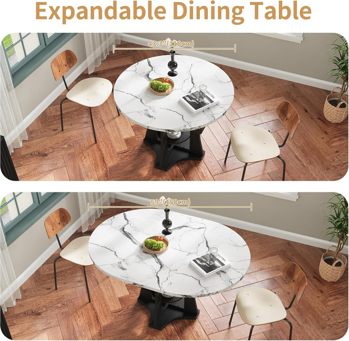 Extendable Dining Table 43To59 WhiteFauxMarble Oval