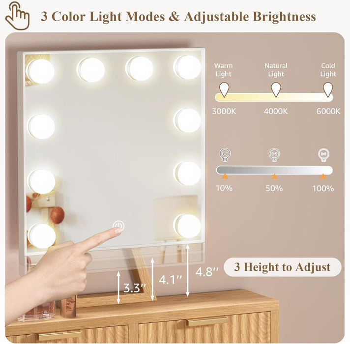 Compact Vanity Desk With Hollywood Mirror Lighting