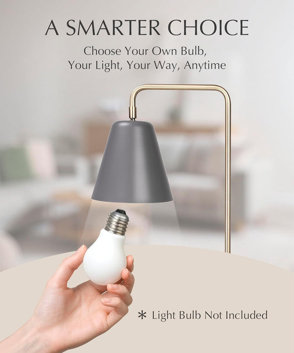 Steady Brass Floor Reading Lamp – Adjustable Standing Lamp with Solid Base, Reading Lamps Floor Standing, Grey Reading Floor Lamp for Living Room or over Chair Use
