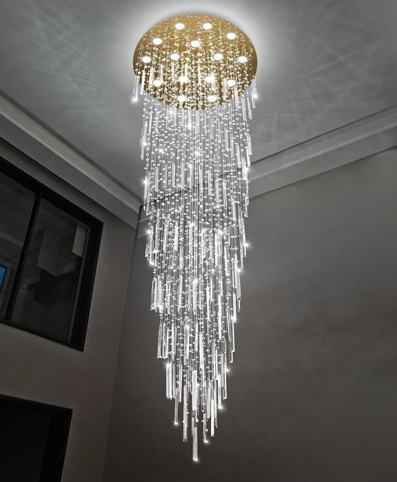 D40'' X H120'' Crystal Chandelier High Ceiling Chandeliers for Entryway Large Raindrop Chandeliers LED Dimmable Flush Mount Light Fixtures for Staircaes Foyer Hallway Living Room Bulbs Included Gold