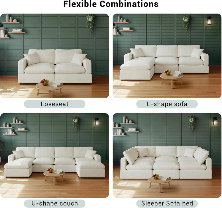68-Inch White Modular Sectional Sofa Cushioned Comfort