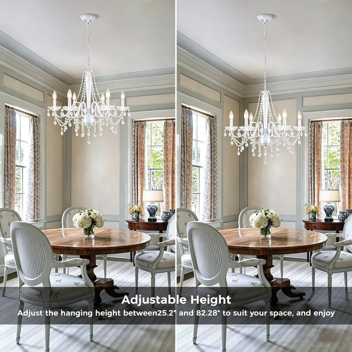 White Crystal Chandelier Six Light Dining Fixtures