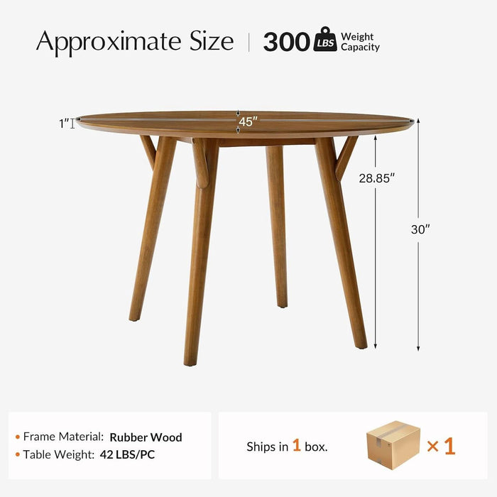 round Dining Table for 4, 45” Solid Wood Kitchen Dining Room Table, Small Dinner Coffee Writing Table for Kitchen Cafe Space Saving, Acorn