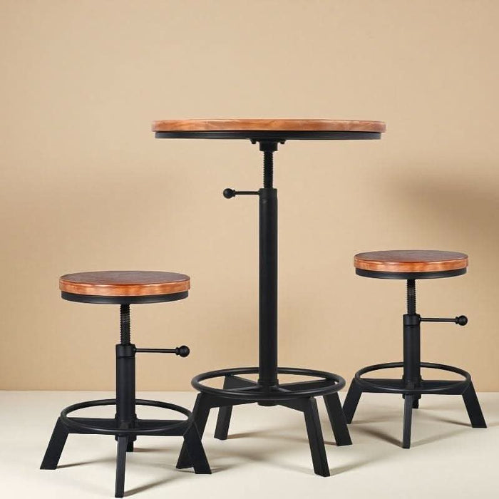 Vintage Bar Table 30-35.4Inch Height Adjustable Industrial Bistro Table Retro Dinning Table for Kitchen Coffee House Pub Swivel Wooden Top