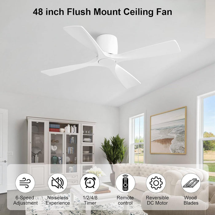 Contemporary 48 Inch White Flush Mount Quiet Fan