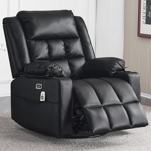 Power Swivel Rocker Recliner Chair for Adults with Massage and Heat, USB and Type-C Ports, Infinite Position, Electric Glider Reclining Single Sofa Chair for Living Room(Black)