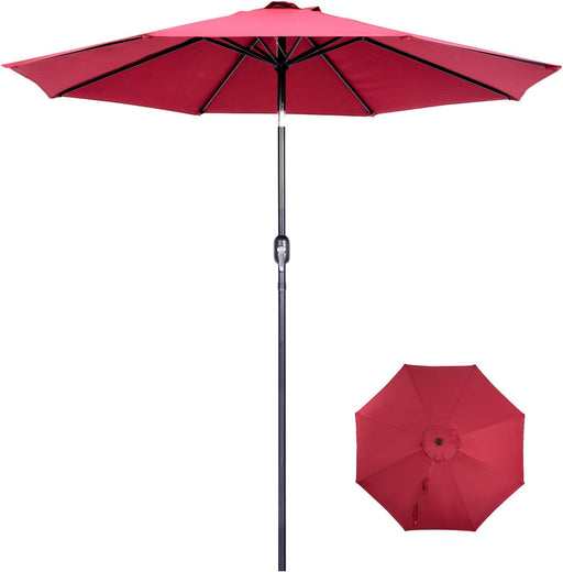 9 Ft Patio Umbrella with Push Button Tilt and Crank System - UV Resistant Polyester Fabric, Outdoor Table Umbrella, Yard Umbrella, Market Umbrella with 8 Sturdy Ribs - Red