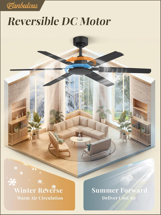 Ceiling Fan No Light, 48 Inch Indoor/Outdoor 6 Blades Ceiling Fan with Remote, 6-Speeds, Quiet Reversible DC Motor, Fans without Light for Tilted Ceiling/Bedroom/Living Room/Patios, 2 Pack