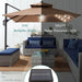 10X10Ft Cantilever Patio Umbrella W/Base Included, Solar LED Lights 360 Rotation Large Offset Hanging Outdoor Shade for Deck Pool Backyard W/Stand – Tan