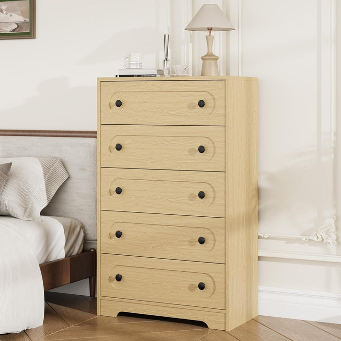 for Bedroom, 50" Tall Large Dresser with Deep Drawers & Metal Knobs, Wooden Mid Century Modern Chest of Drawers for Living Room, Entryway, Hallway, Natural
