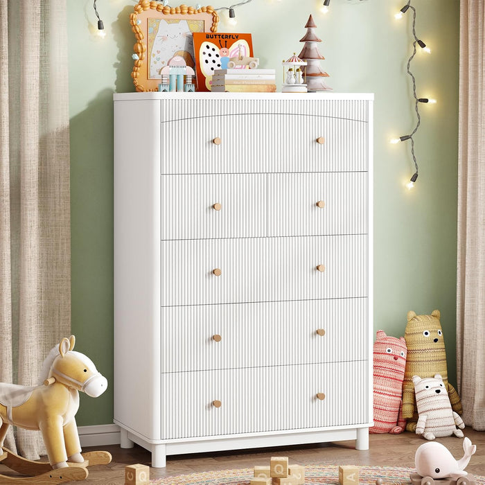 Fluted Dresser for Bedroom, Kids Dresser Cabinet with 6 Drawers