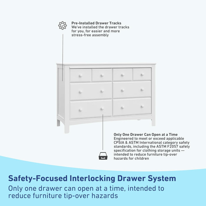 Benton 6 Drawer Double Dresser (White) – Easy New Assembly Process, Universal Design, Durable Steel Hardware and Euro-Glide Drawers with Safety Stops, Coordinates with Any Nursery