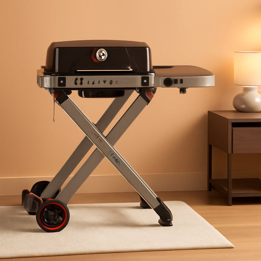 Portable Propane Gas Grill with Folding Cart & 13000 Btus Burner, 360 Sq. In. Cast Iron Cooking Grates, Side Table, 8" Wheels, Stainless Grease Tray for Outdoor BBQ, Camping & Tailgating, Black