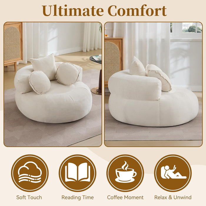 Round Oversized Floor Chair Beige Chenille Utility