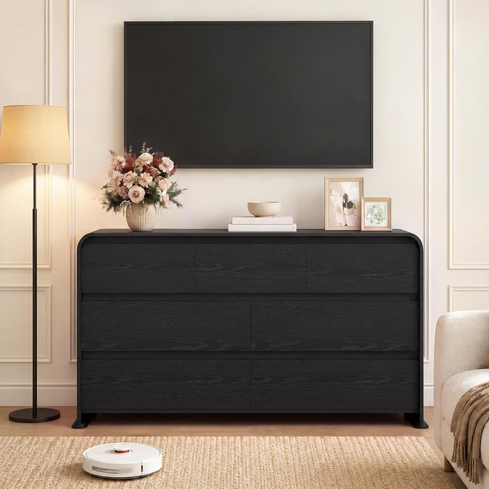 Black Dresser for Bedroom, 47.2" Wood Chest of 7 Drawers