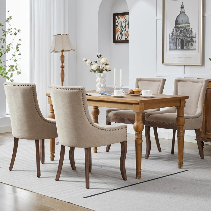 Modern Dining Chairs Set of 4, High Back Dining Chairs Side Chairs with Solid Wood Legs, Upholstered Fabric Dining Room Chairs for Dining Room Kitchen, Beige