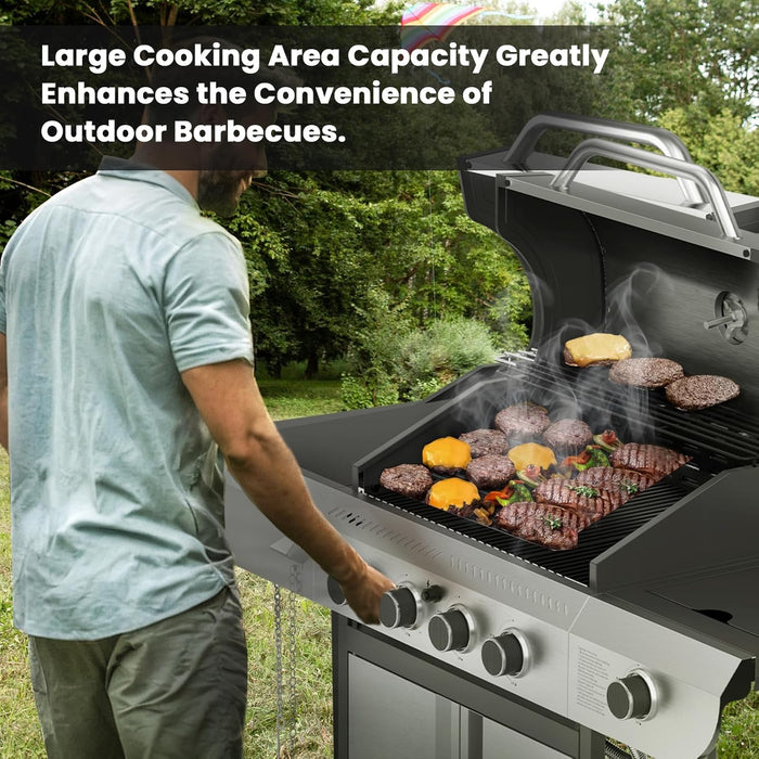 G41 Gas Grill,4-Burner Gas BBQ Grill with Side Burner, Porcelain-Enameled Grills, 42,000 BTU Stainless Steel Propane Grill for Outdoor Cooking and Patio Barbecues