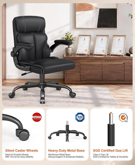 Executive Office Chair, Mid-Back Ergonomic Desk Chair with Flip-Up Arms