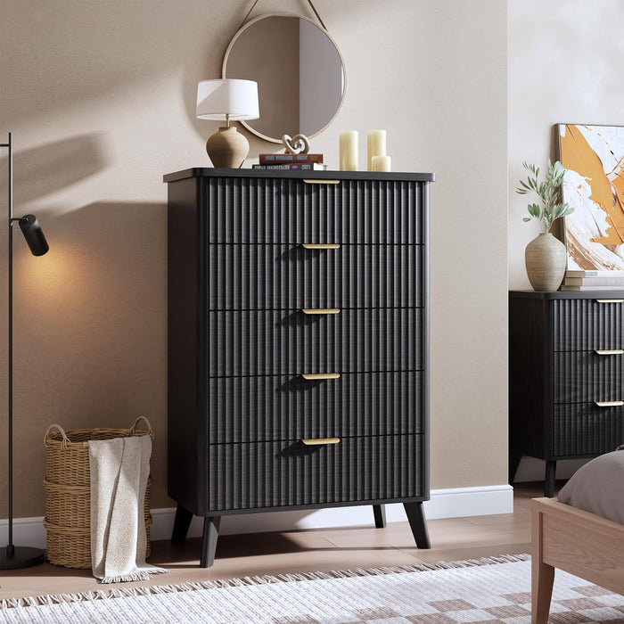 Five Drawer Dresser Anthracite Wood Curved Profile
