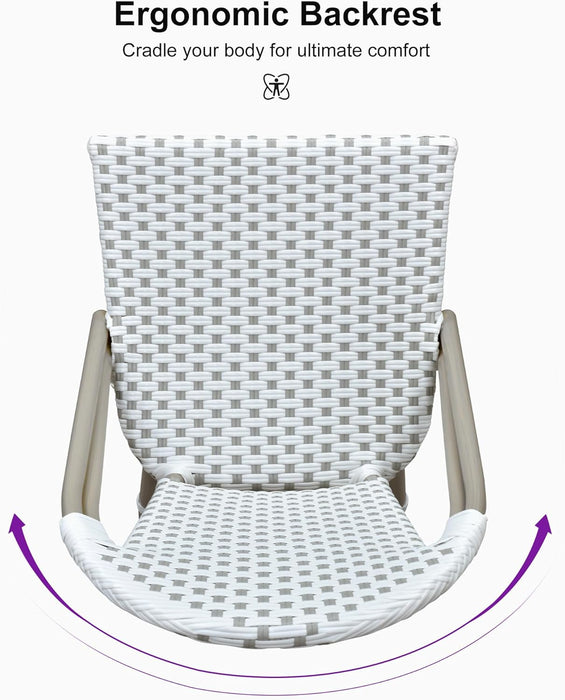 French Bar Stools Set of 2 Champagne Print Finish Outdoor Bar Stools with Back Rattan 27'' Patio Bar Stool for Pool Garden Kitchen Outdoor Barstool, White&Grey