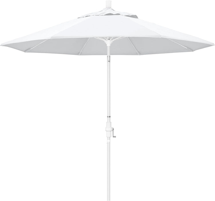9' round Aluminum Pole Fiberglass Rib Market Umbrella, Crank Lift, Collar Tilt, White Pole, White Olefin