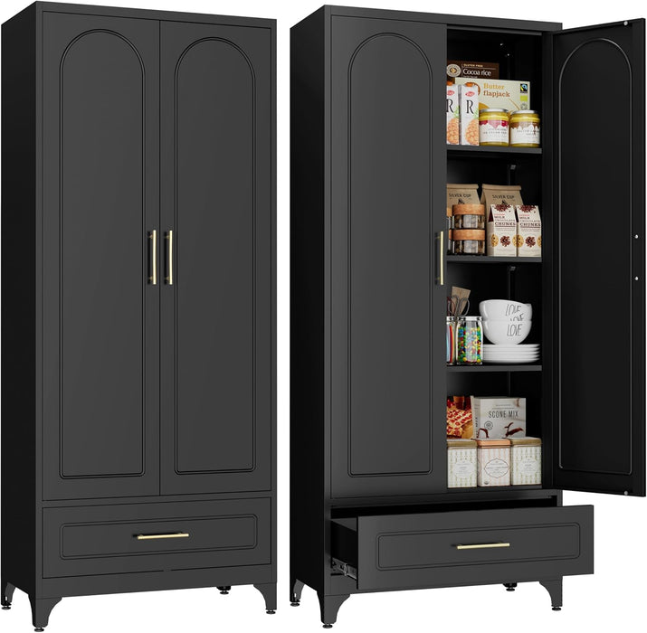 75In Black Industrial Pantry Cabinetry With Drawers