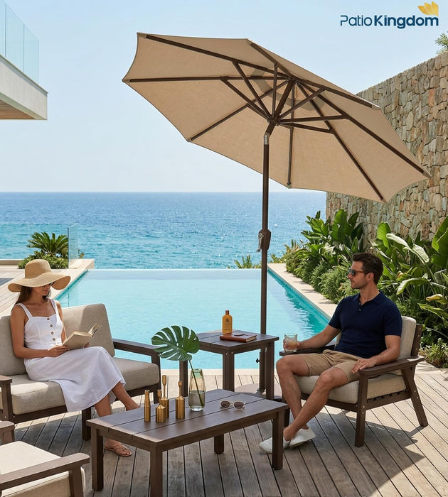 Patiokingdom 10FT Patio Umbrella with Push Button Tilt and Crank, Outdoor Market Umbrella with 8 Fiberglass Ribs, UV Protection Table Umbrella for Pool,Backyard,Garden,Deck