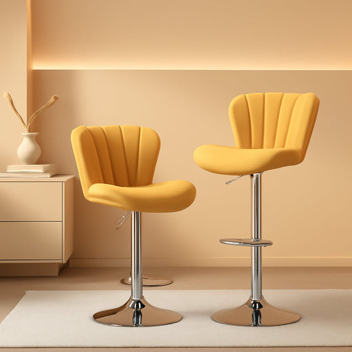 Ellston Velvet Adjustable Swivel Barstools in Yellow, Set of 2