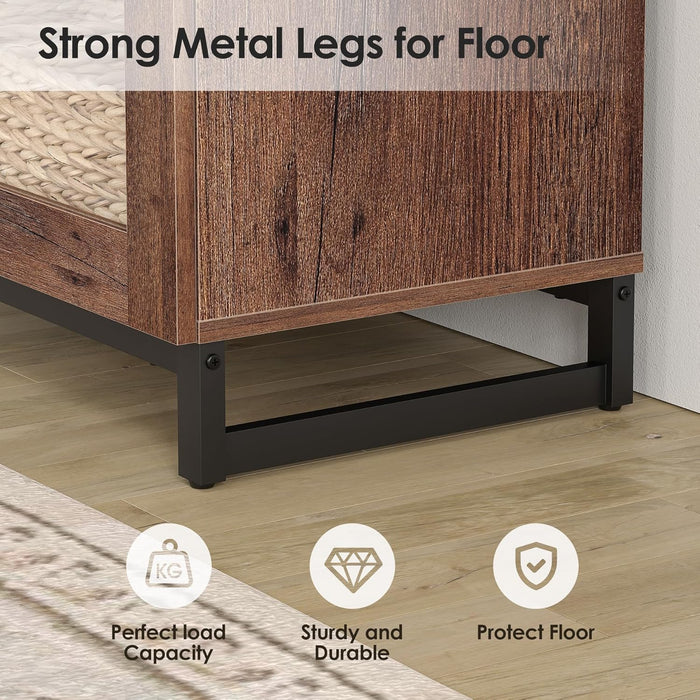 Modern TV Stand with Glass Doors for 110 Inch Tvs, Farmhouse Entertainment Center TV Console with Adjustable Shelves for Living Room, Bedroom, Brown