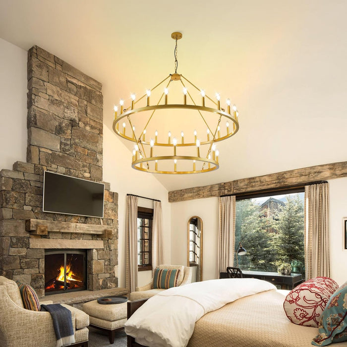 AntiqueGold Wagon Wheel Chandelier 47 Inch TwoTier