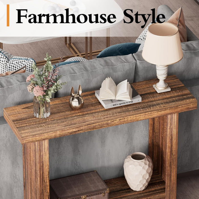 Farmhouse Wood Entryway Table Narrow Console Tables with Storage behind the Couch Sofa, Entrance Side Table for Hallway, Living Room, Foyer, Rustic Brown